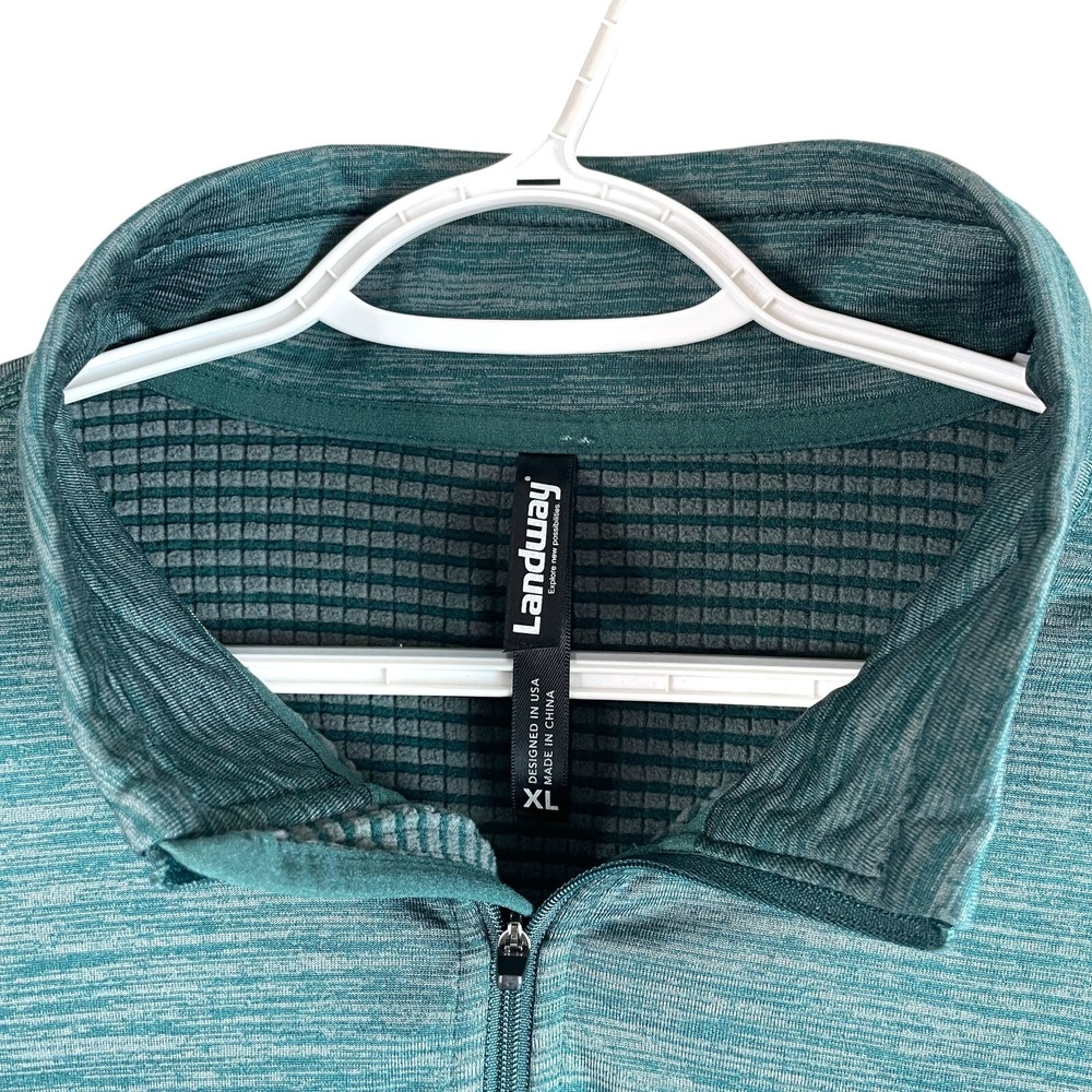 Landway 1/4 Zip Pullover Mens XL Teal Space Dye Grid Fleece Athletic Top - Picture 4 of 5